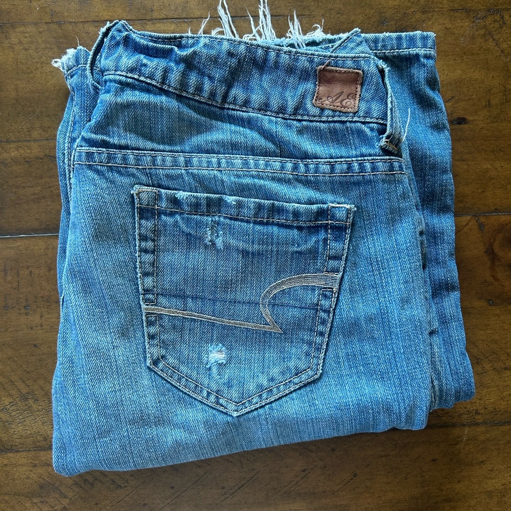 vintage super low rise american eagle distressed bootcut jeans